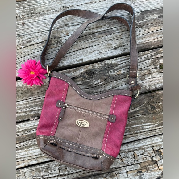 Born Concept B.O.C. Faux Leather Purse Bag Color Block Burgundy Chocolate - Picture 2 of 10